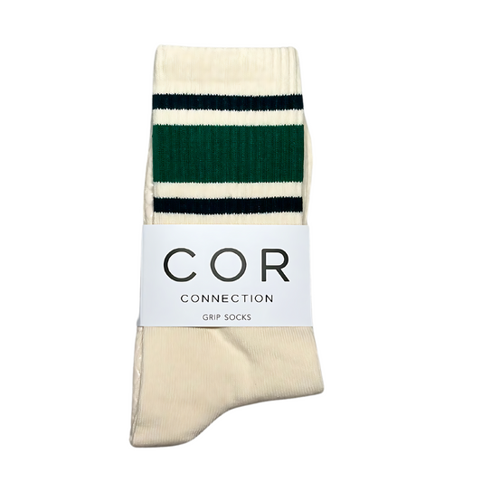 Classic Stripe Grip Socks - Forest Green