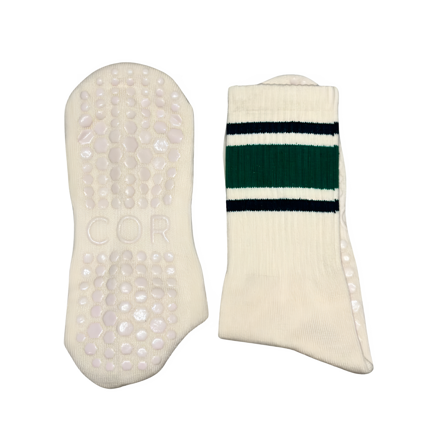 Classic Stripe Grip Socks - Forest Green