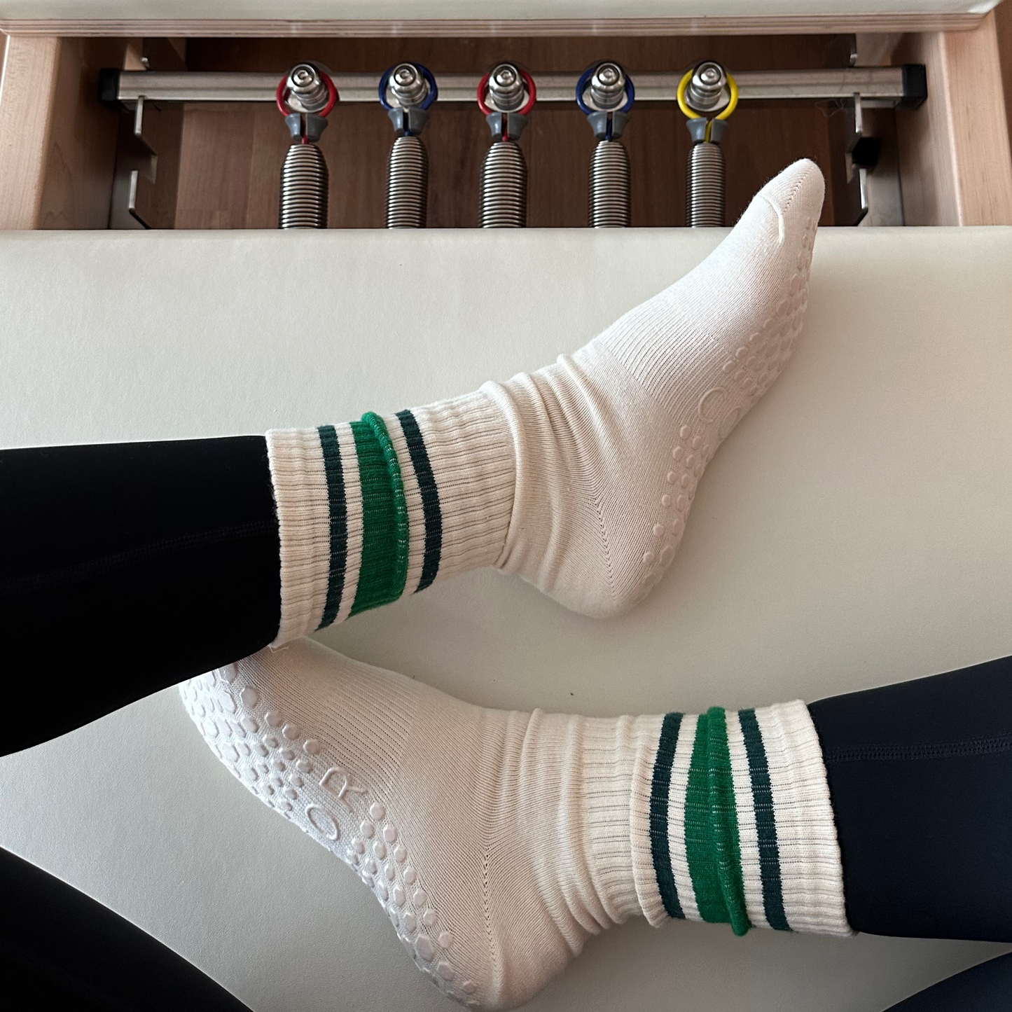 Classic Stripe Grip Socks - Forest Green