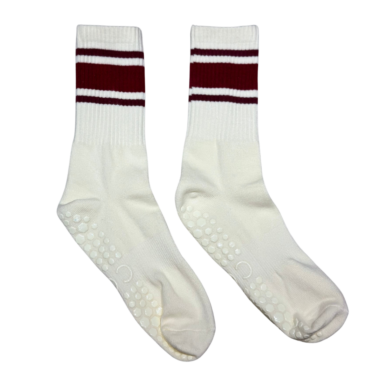 Classic Stripe Grip Socks - Cherry Red